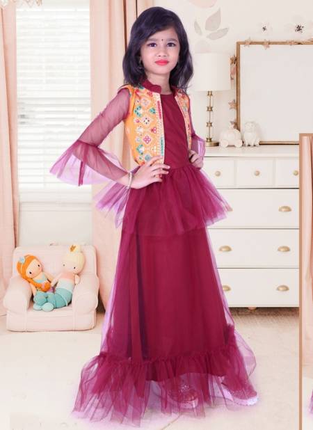 Pink Colour New Fancy Designer Festive Wear cotton Mirror work Kids Gown Collection HOOLLI 02